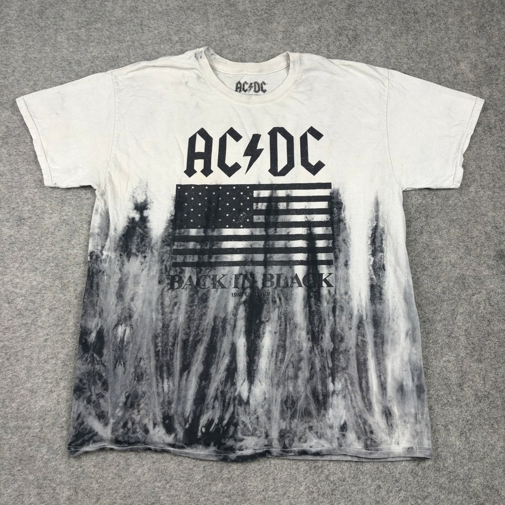 Y2K AC/DC Graphic Tee Mens Large Back In Black 1980 US Tour Tie Dye Grunge Skate